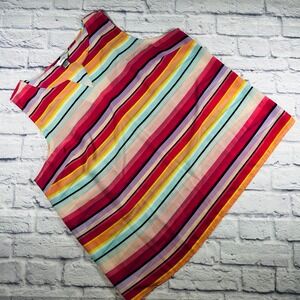 CJ Banks Womens 2X Tank Top Pink Blue Striped V-Neck Sleeveless Blouse